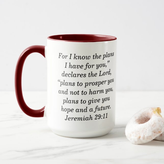 Caneca de café bíblico personalizada Jeremias 29:1 (Com Donut)