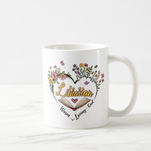 Caneca De Café Bibliotecário Compaixão - Design de Coração Floral