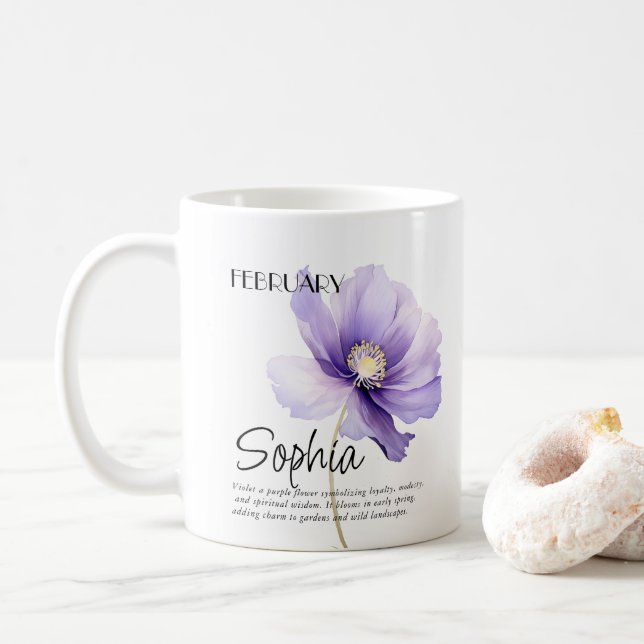 Caneca De Café Bicho Mês Fevereiro Flor Personalizado (Com Donut)