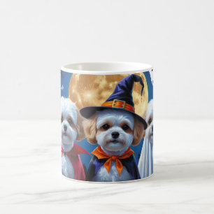 Caneca De Café Bichon Frise Cães Pumpkin Halloween Engraçado