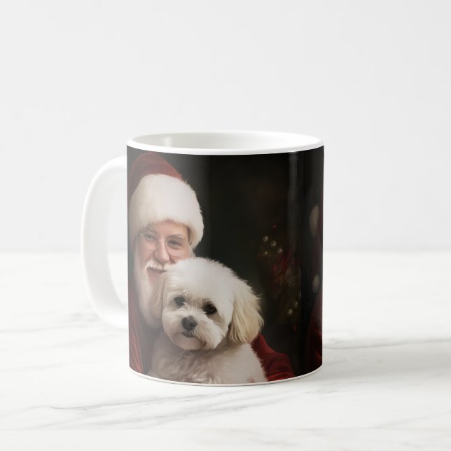 Caneca De Café Bichon Frise com Papai Noel Natal Festivo (Frente Esquerda)
