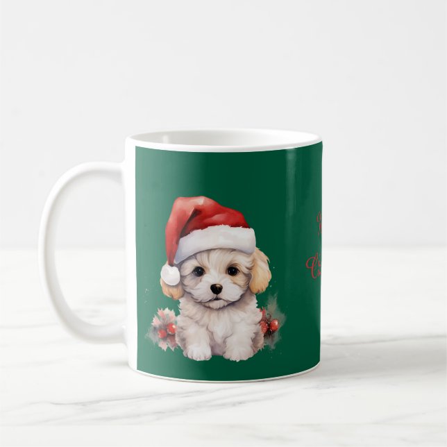 Caneca De Café Bichon Frise Fofo no Natal (Esquerda)