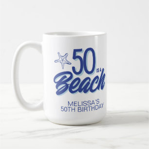 Caneca De Café Bicicleta 50º Aniversário de Praia Desenhada à Mão