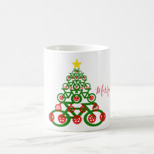 Caneca De Café Bicicleta alegre da árvore de Natal do ciclismo