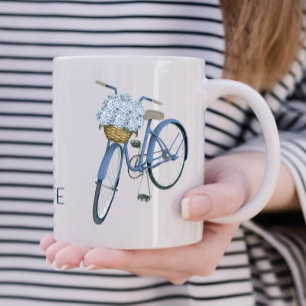 Caneca De Café Bicicleta com Cesto de Hortênsias Flor Amante Cerâ