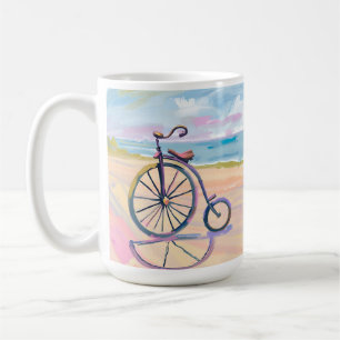 Caneca De Café Bicicleta penny farthing estacionada na praia