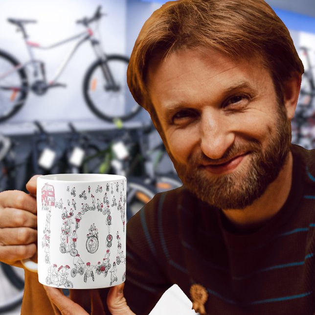 Caneca De Café Bicicletas Arte de Linha de Ciclismo (Cyclists riding bicycles line art london typography coffee mug for cycling sport enthusiasts )