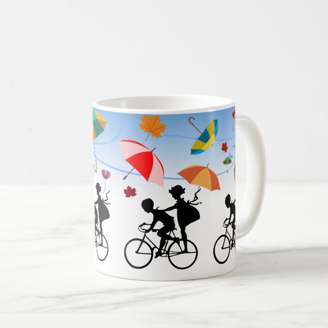 Caneca De Café Bicicletas Crianças Divertidas e Reproduzíveis Na  (Frente Esquerda)