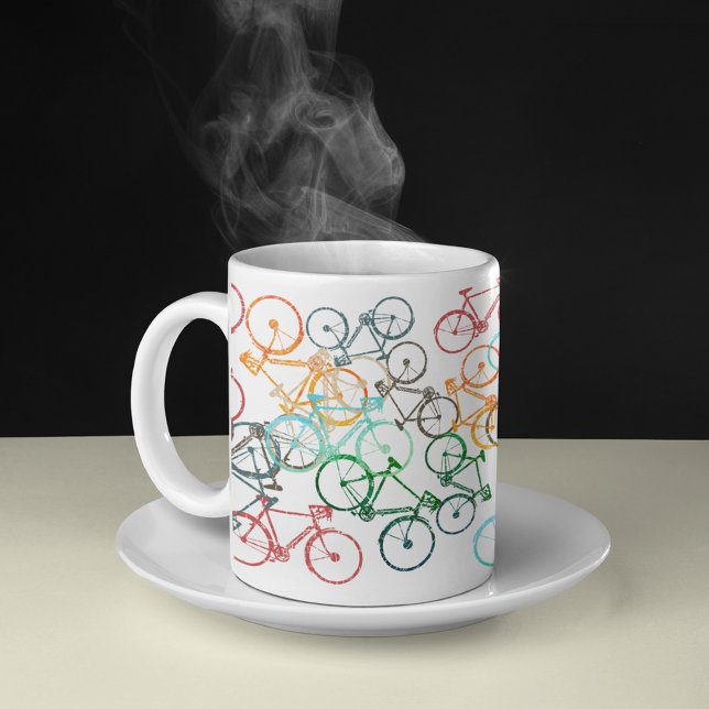 Caneca De Café Bicicletas de Cor Diferentes em Branco (colorful bicycles)
