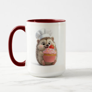 Caneca de Café Bicolor Cute Chef Hedgehog Baker
