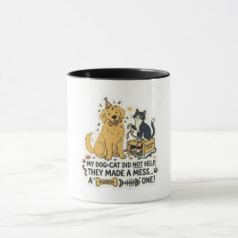 Caneca de Café Bicolor de Cachorro e Gato Engraçad