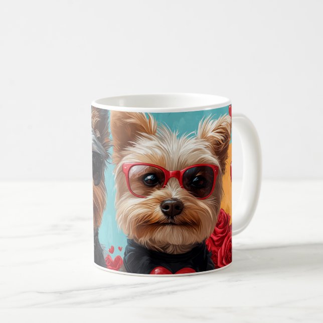 Caneca De Café Biewer Terrier Com Rosas Do Coração Dia dos Namora (Frente Esquerda)