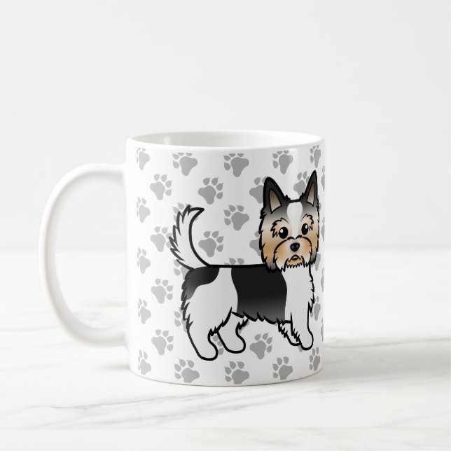 Caneca De Café Biewer Yorkshire Terrier Cartoon Dog & Paws (Esquerda)