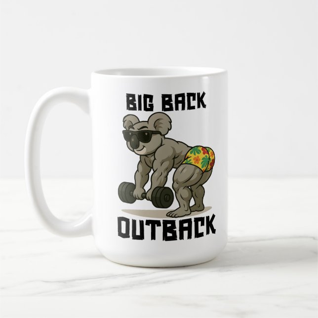 Caneca De Café Big Back Outback – Funny Koala Gym Deadlift Design (Esquerda)