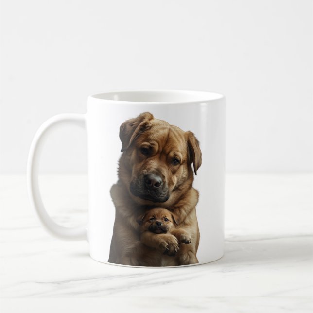 Caneca De Café Big Dog Comforts Crying Tiny Puppy Mug (Esquerda)