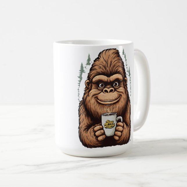 Caneca De Café Bigfoot Fofo Bebendo Café Sasquatch Divertido  (Frente Esquerda)