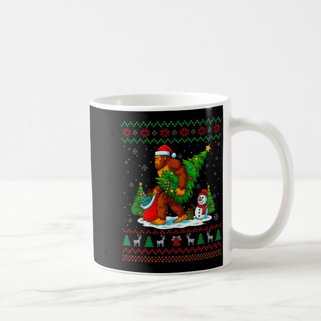 Caneca De Café Bigfoot Santa Ugly Christmas Tree Funny Xmas Light (Direita)