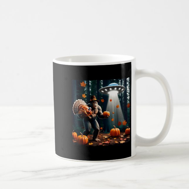 Caneca De Café Bigfoot Sasquatch Turkey Ufos Funny Thanksgiving D (Direita)