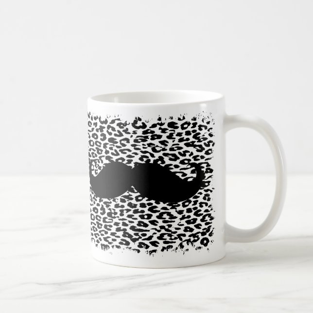 Caneca De Café Bigode preto engraçado no impressão do leopardo (Direita)