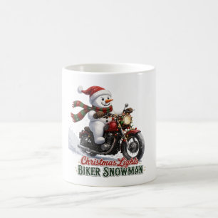 Caneca De Café Biker Boneco de Neve Luzes de Natal