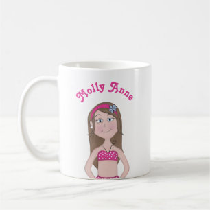 Caneca De Café Bikini cor-de-rosa, pele clara com morena e olhos