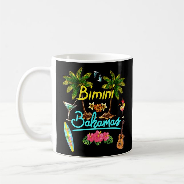 Caneca De Café Bimini Bahamas Beach Summer Palm Surf Sun Set Palm (Esquerda)