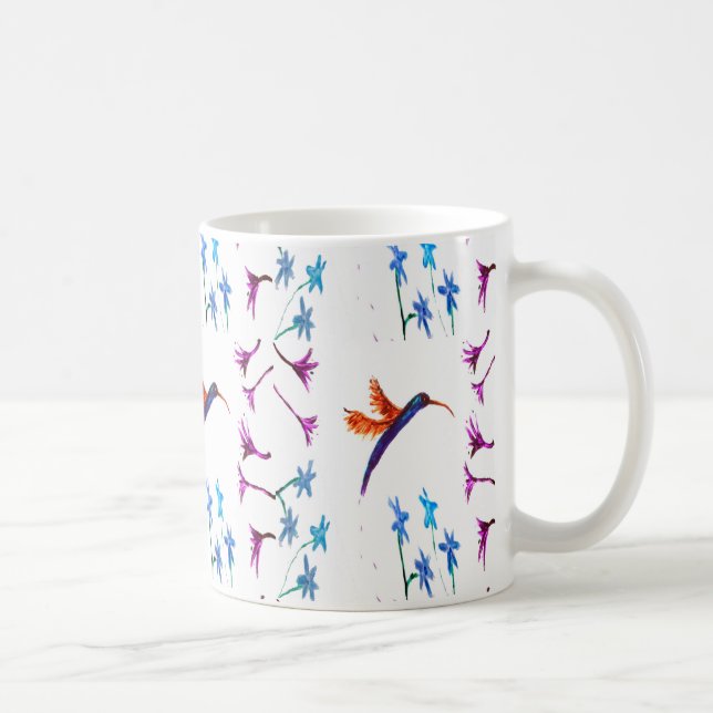 Caneca De Café Bird Art Hummingbird Floral (Direita)