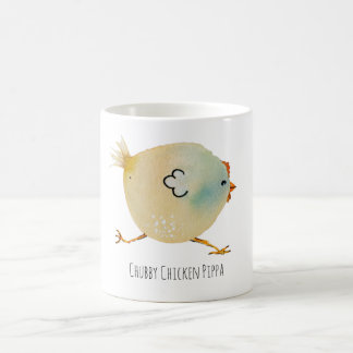 Caneca De Café Bird, chicken, watercolor, whimsical, chubby bird 