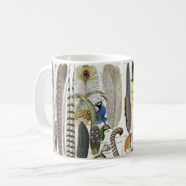 Caneca De Café Bird Feather Wildlife Antique Feathers Art Nouveau (Frente Esquerda)
