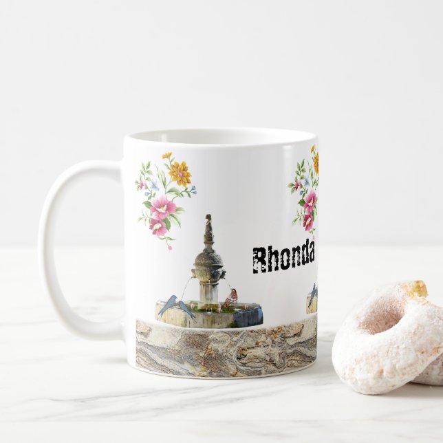 Caneca De Café Bird Fountain Floral Mug (Com Donut)