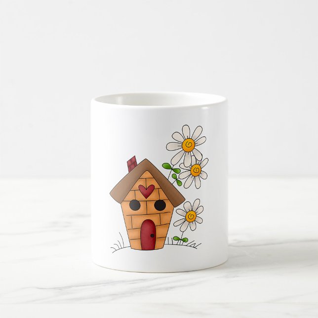 Caneca De Café Birdhouse E Flores (Criador carregado)