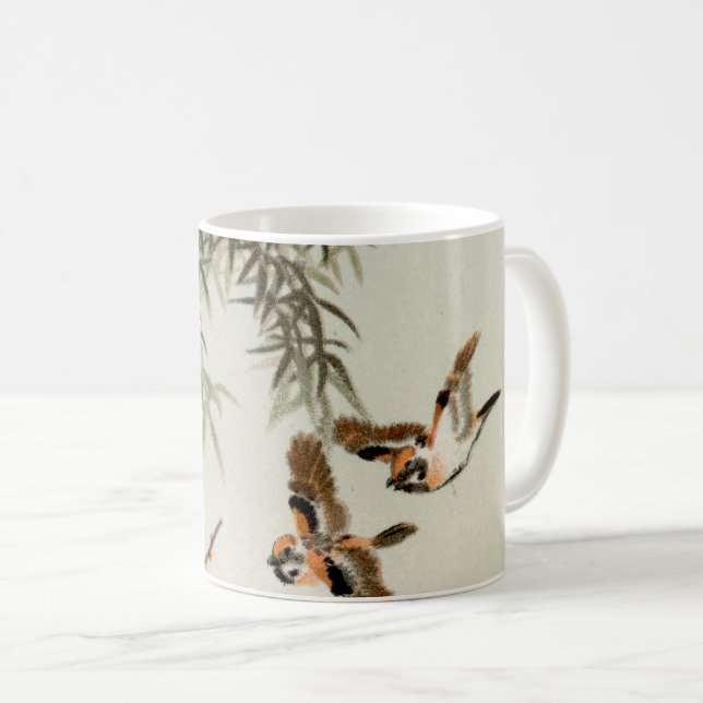 Caneca De Café Birds Bamboo Asian Japonês Vintage (Frente Esquerda)