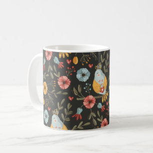 Caneca De Café Birds Floral Bohemian Pattern