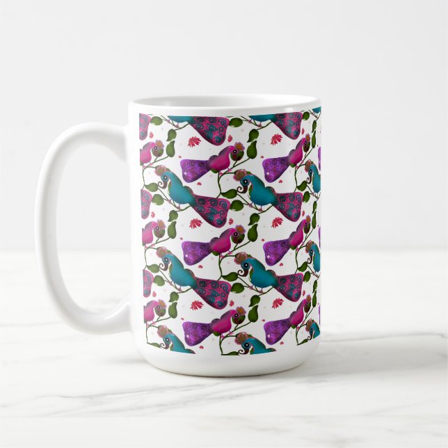 Caneca De Café Birds floral seamless pattern Curtain (Esquerda)