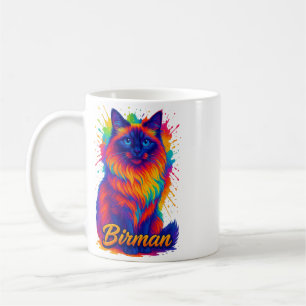 Caneca De Café Birman Cat Pop Art - Vibrante Neon Rainbow Illustr