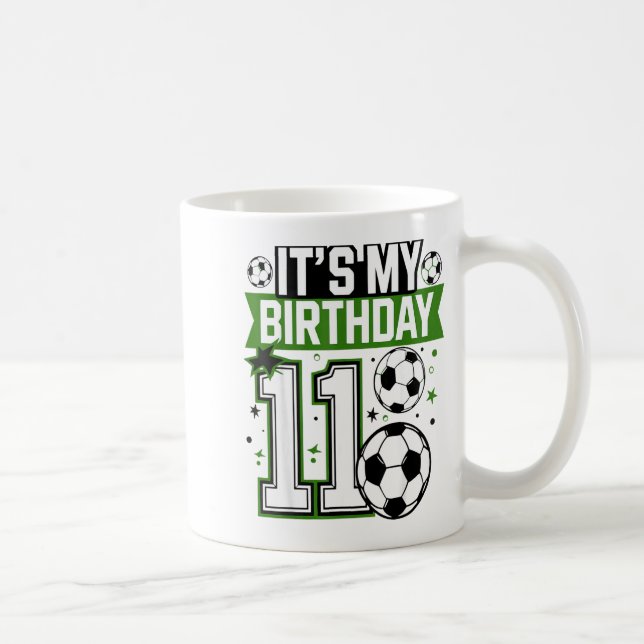 Caneca De Café Birthday Boy Tees 11 Soccer Its My 11th Birthday B (Direita)