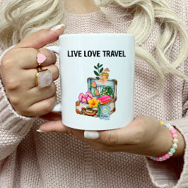 Caneca De Café Birthday Live Love Viagem Vintage Suitcase Cuja Fe