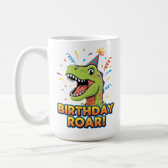 Caneca De Café Birthday Roar Cute Dinosaur Birthday Party Design (Esquerda)