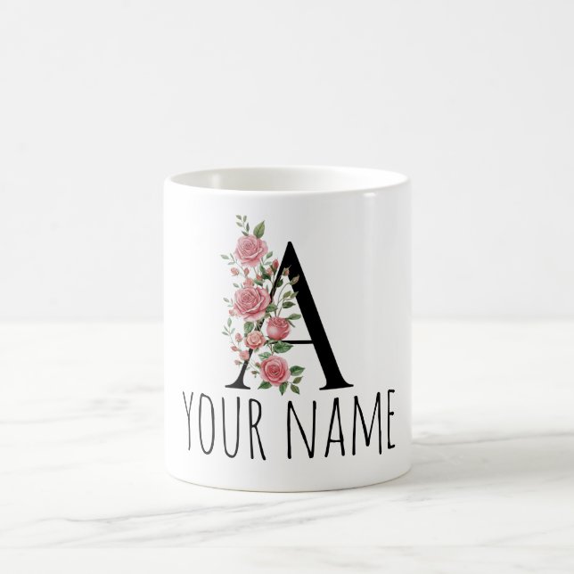 Caneca De Café BirthFlower Monogram Letter  Name Mug (Centro)