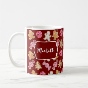 Caneca De Café Biscoito de Gengibre Vermelho de Natal Personaliza
