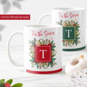 Caneca De Café Biscoitos monogramas, verdes e feriados Festivos