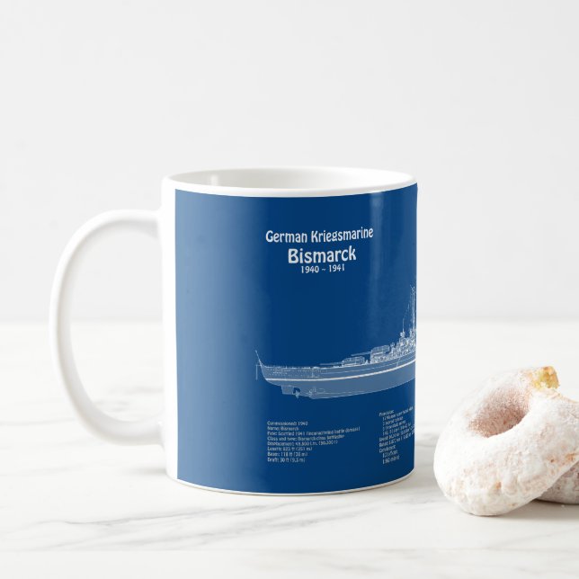 Caneca De Café Bismarck - Planos de Impressão Blueprint do Batalh (Com Donut)