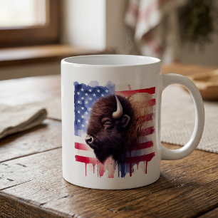 Caneca De Café Bison com bandeira dos Estados Unidos da América