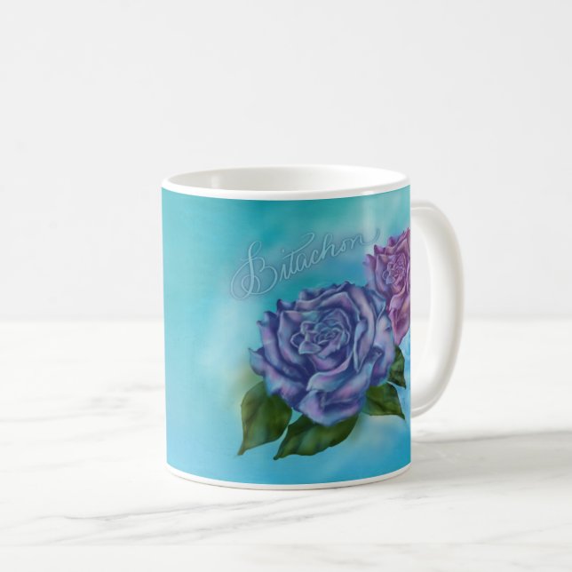 Caneca De Café Bitachon Blue Rosa Mug (Frente Esquerda)
