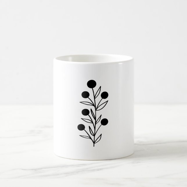 Caneca De Café Black and White Botanical Line Art (Centro)