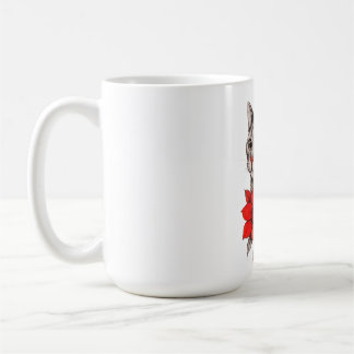 Caneca De Café Black and White Cat with Bright Red Blooms