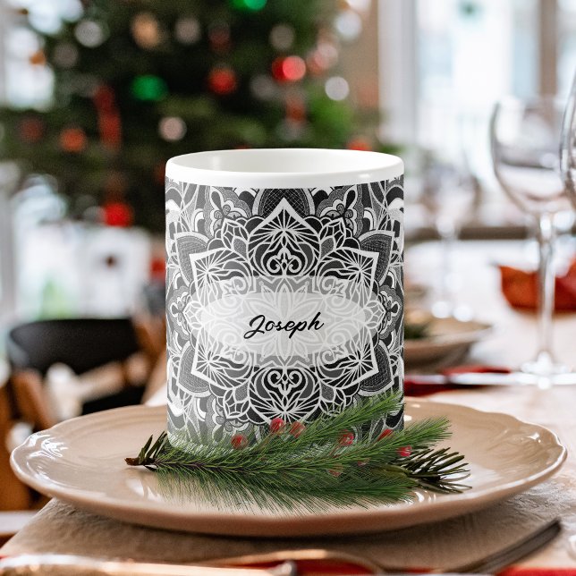 Caneca De Café Black and White Mandala Mug (Criador carregado)