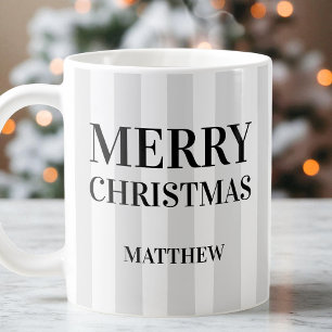 Caneca De Café Black and White Modern Strips Feliz Natal
