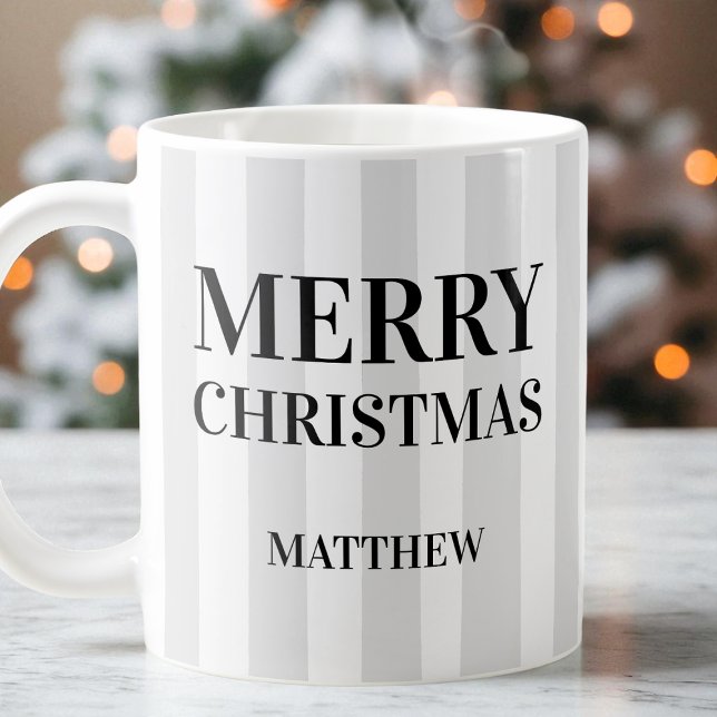 Caneca De Café Black and White Modern Strips Feliz Natal (Black and White Modern Stripes Merry Christmas Coffee Mug)