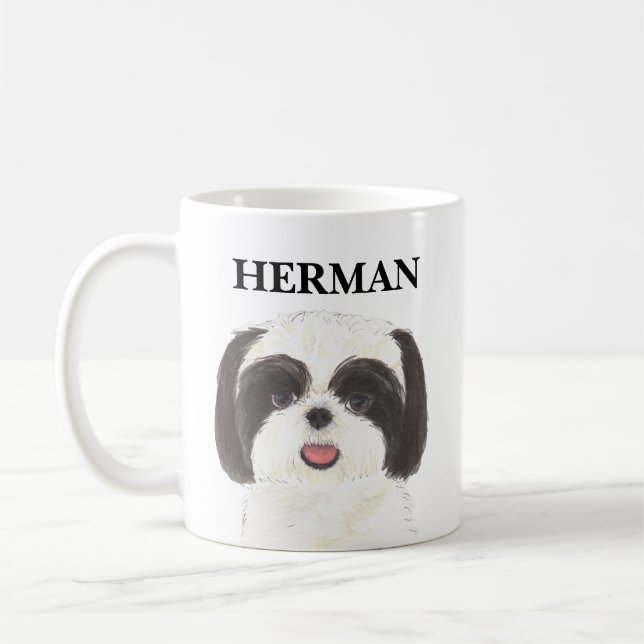 Caneca De Café Black and White Shih Tzu personalizado (Esquerda)